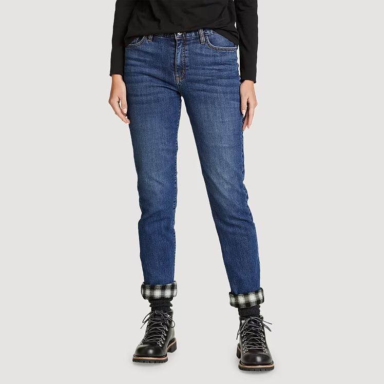 Eddie Bauer Women's Flannel Lined Boyfriend Mid Slim Jeans P12 Winter Outdoor